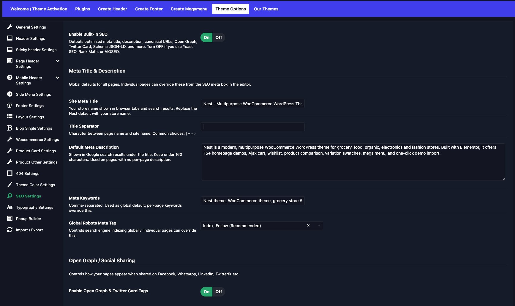 Built-in SEO - Nest Theme